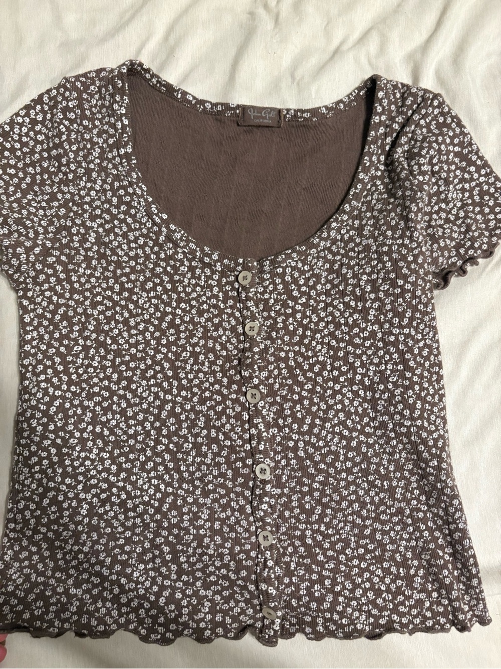 Brandy Melville Brown Floral Button-Front Crop Top